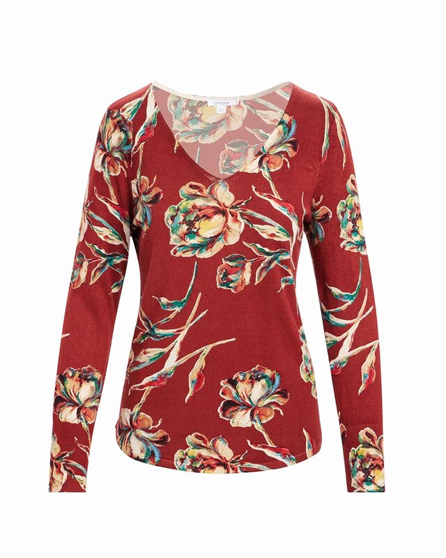 Spun Rayon Floral V-Neck Sweater - image 2